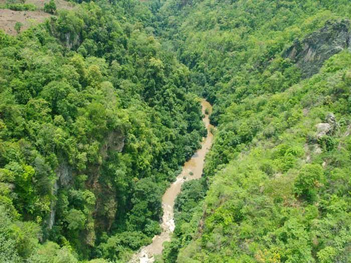 A very green view from the train as it crosses the Goteik Viaduct