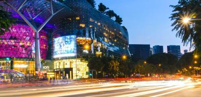 Fast car lights on Orchard Road, Singapore