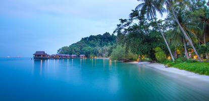 Waterfront villas at Pangkor at dusk, Malaysia