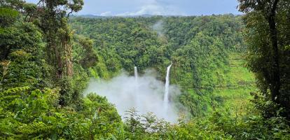 Two waterfalls in the middle of the jungle in the Bolaven Plateau in Laos