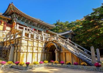 Front entrance of Bulguksa Temple on a sunny day