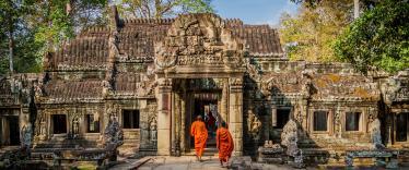 Orange robed monks at Angkor Wat Temple
