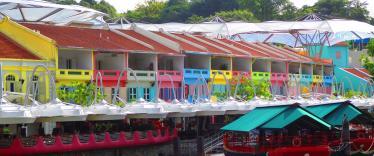 Colourful buildings along waterside at Clark Quay