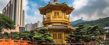 Golden pavilion in Nan Lian Garden in Hong Kong