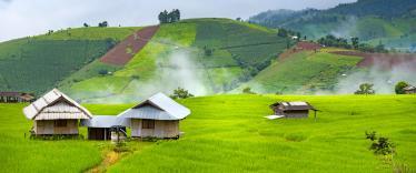 Huts in rice terraces in Chiang Mai, Thailand
