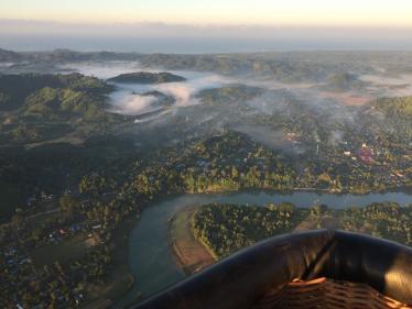 Hot air balloon over Ngapali, Burma