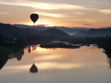Hot air balloon at sunset in Burma